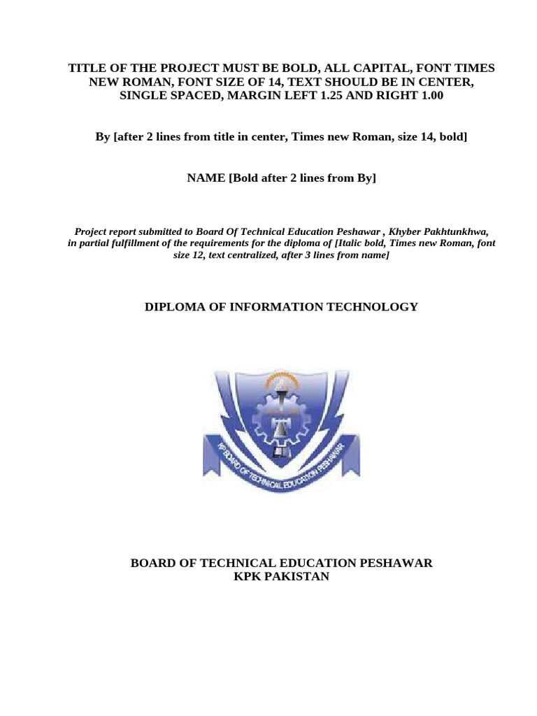 Dit Project Report Template | PDF | Times New Roman | Khyber Pakhtunkhwa