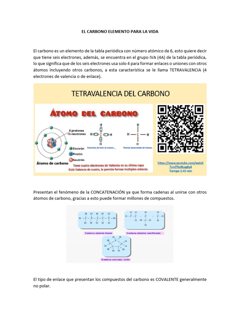 El Carbono Elemento para La Vida | PDF | Carbón | Compuestos químicos