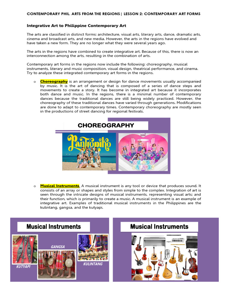 Lesson 2 - Contemporary Art Forms | PDF | Dances | Choreography