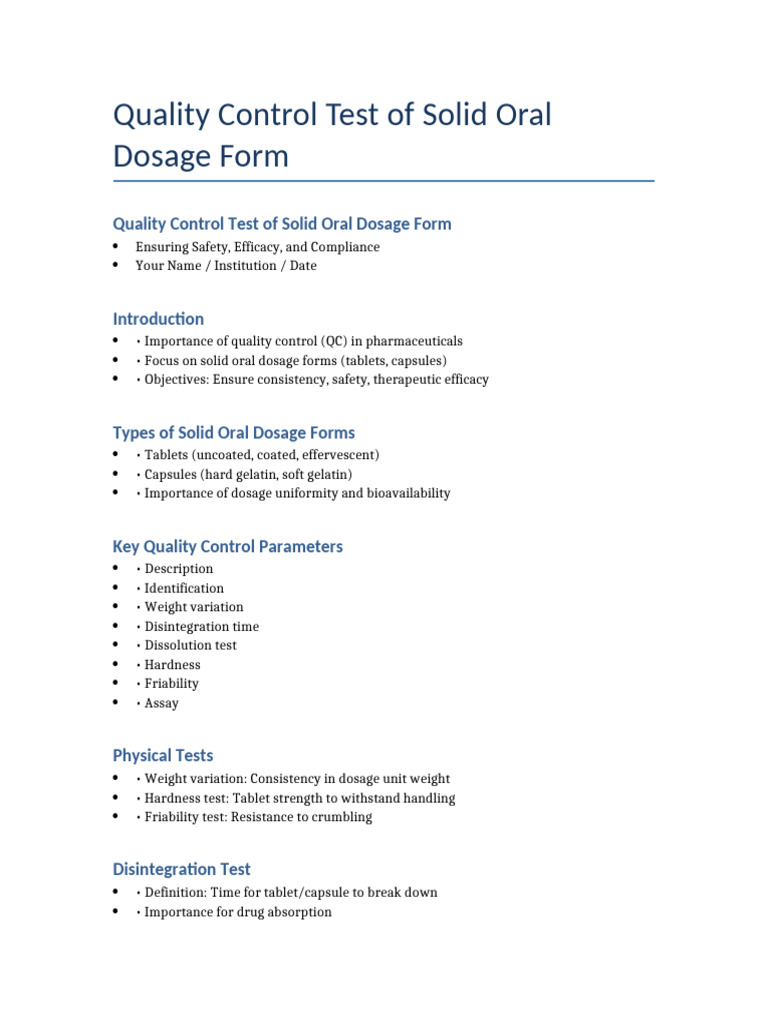 QC Solid Oral Dosage Form | PDF