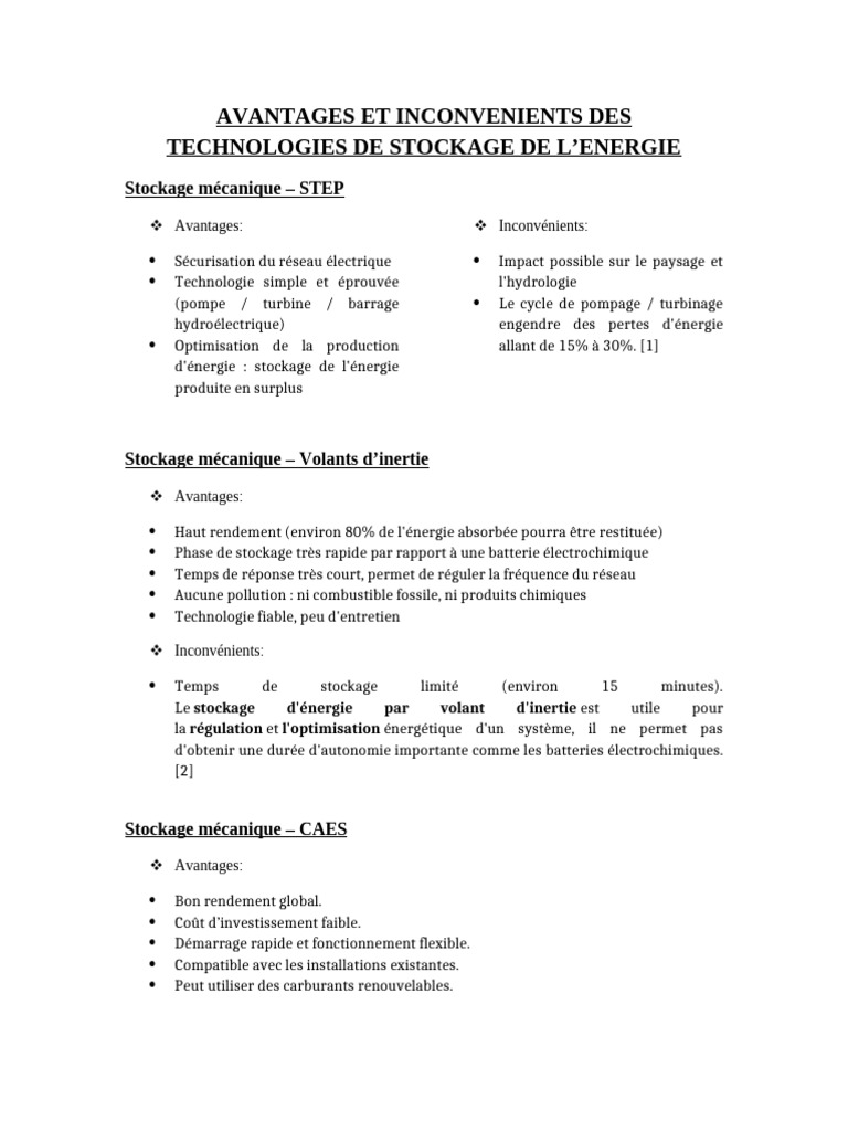 Avantages Et Inconvenients Des Types de Stockage de L'energie | PDF ...