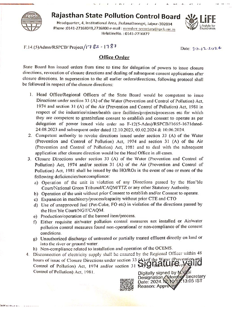 Office Order Regd Closure Direction 10.12.24 | PDF