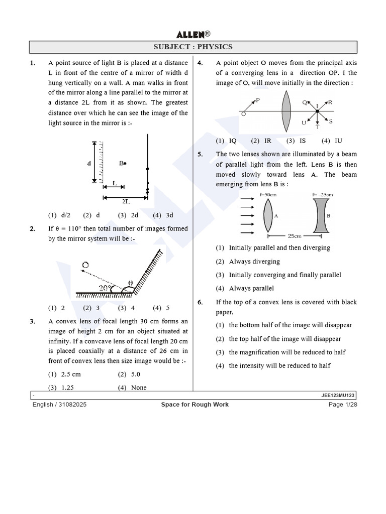 Ray Optics Test | PDF | Refraction | Waves