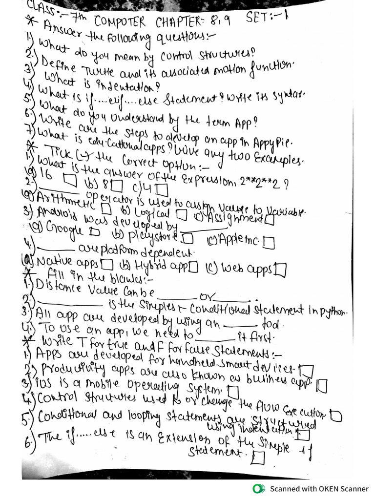 Class 7th Computer Worksheet | PDF