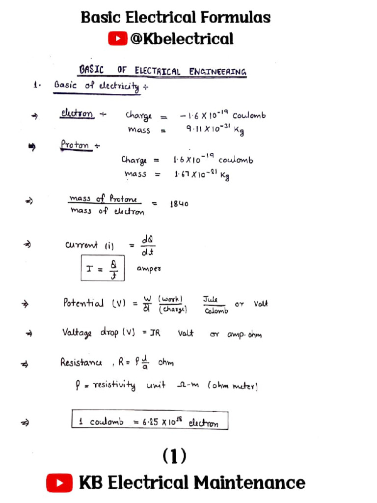 Important Electrical Formulas | PDF