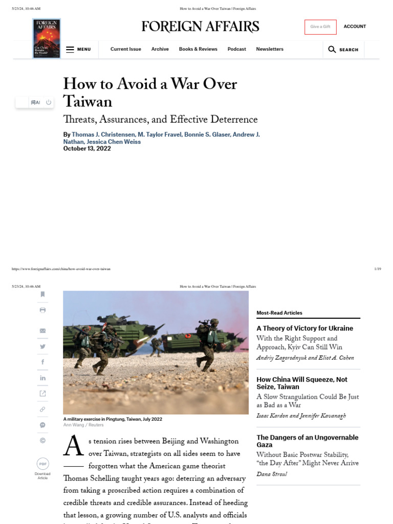 How To Avoid A War Over Taiwan - Foreign Affairs - 240607 - 122307 ...