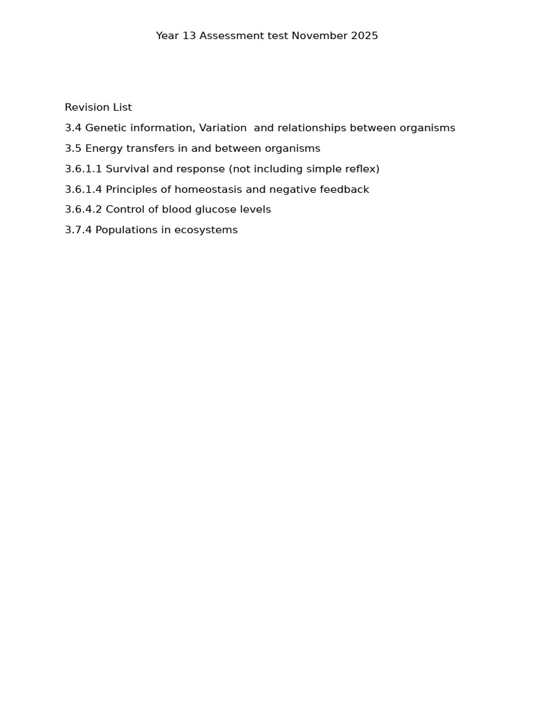 Year 13 November Assessment 2025 Revision List | PDF