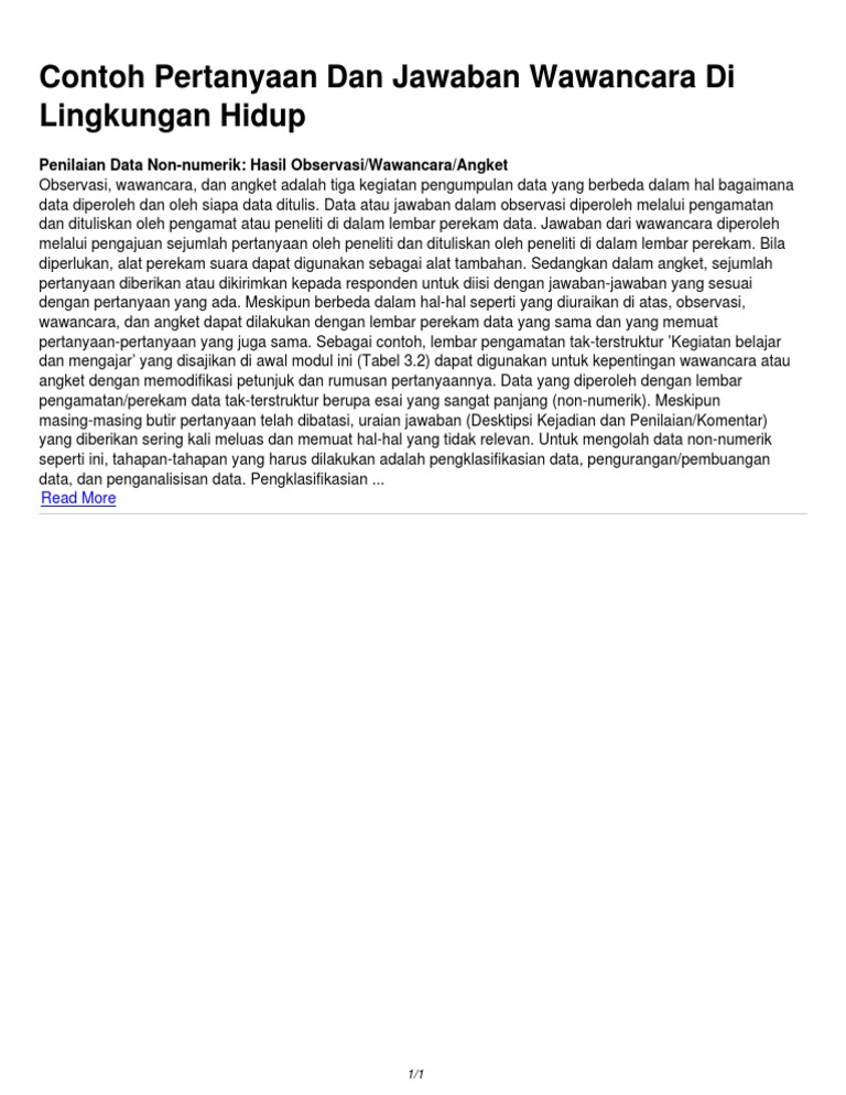 Contoh Pertanyaan Dan Jawaban Wawancara Di Lingkungan Hidup