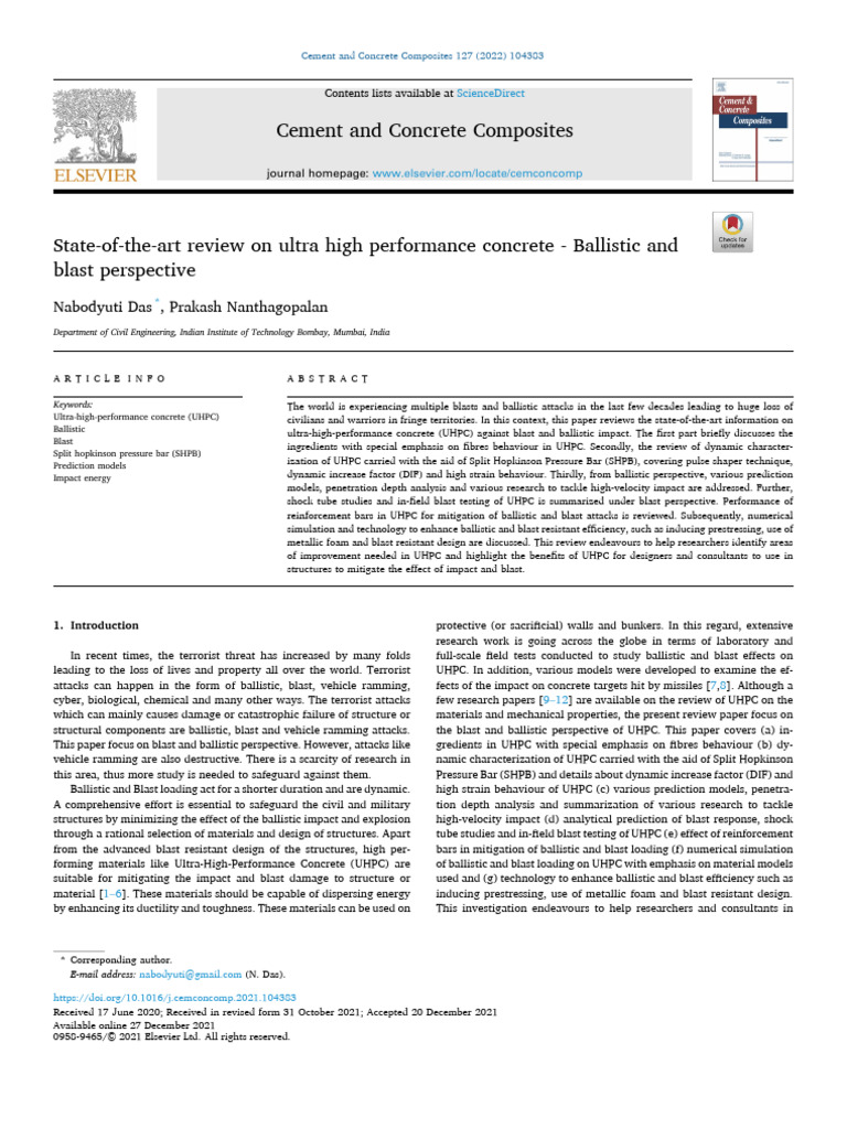 State-Of-The-Art Review On Ultra High Performance Concrete - Ballistic ...