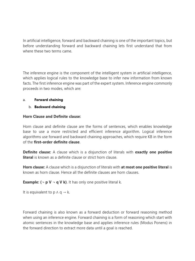 Forward Chaining and Backward Chaining in AI: Inference Engine | PDF ...