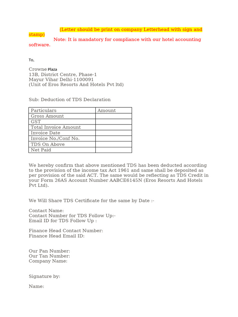 Tds Declaration Letter | PDF