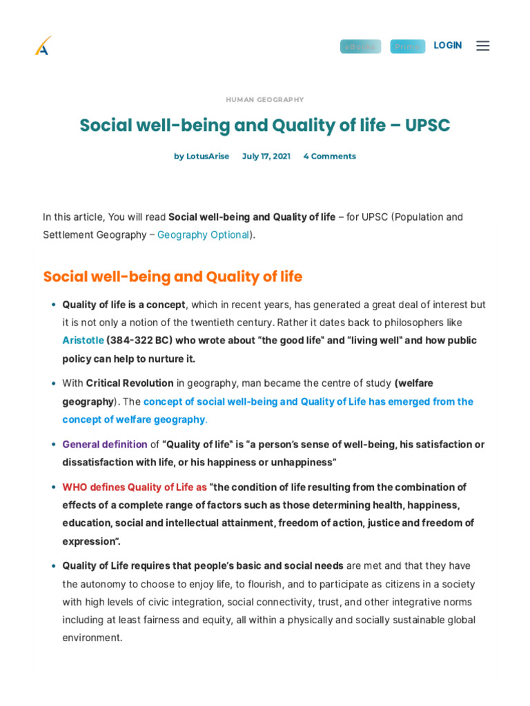 Social Well-Being and Quality of Life - UPSC - UPSC Notes LotusArise ...