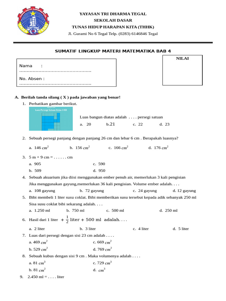 Soal Ulangan Matematika Bab 4 | PDF