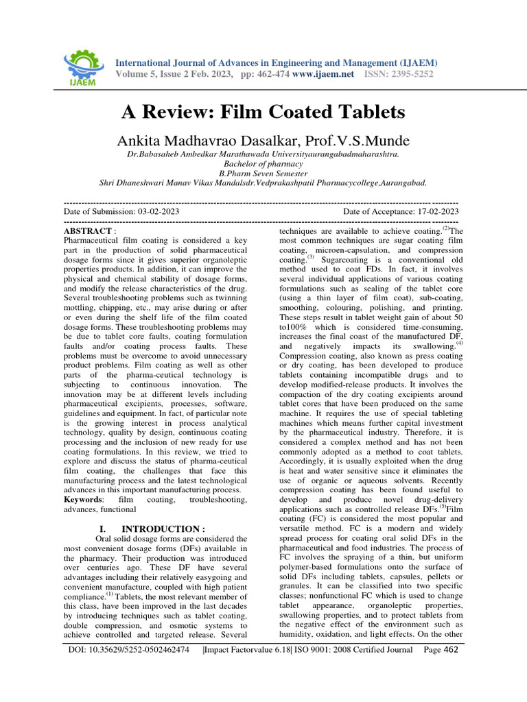 A Review Film Coated Tablets - Compressed | PDF | Tablet (Pharmacy ...