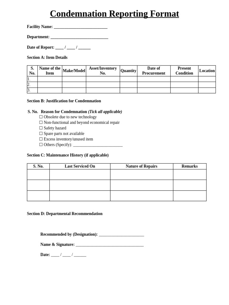 Condemnation Reporting Format | PDF