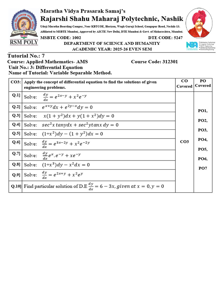Tutorial 7 AMS 2025 26 | PDF | Calculus | Mathematical Analysis