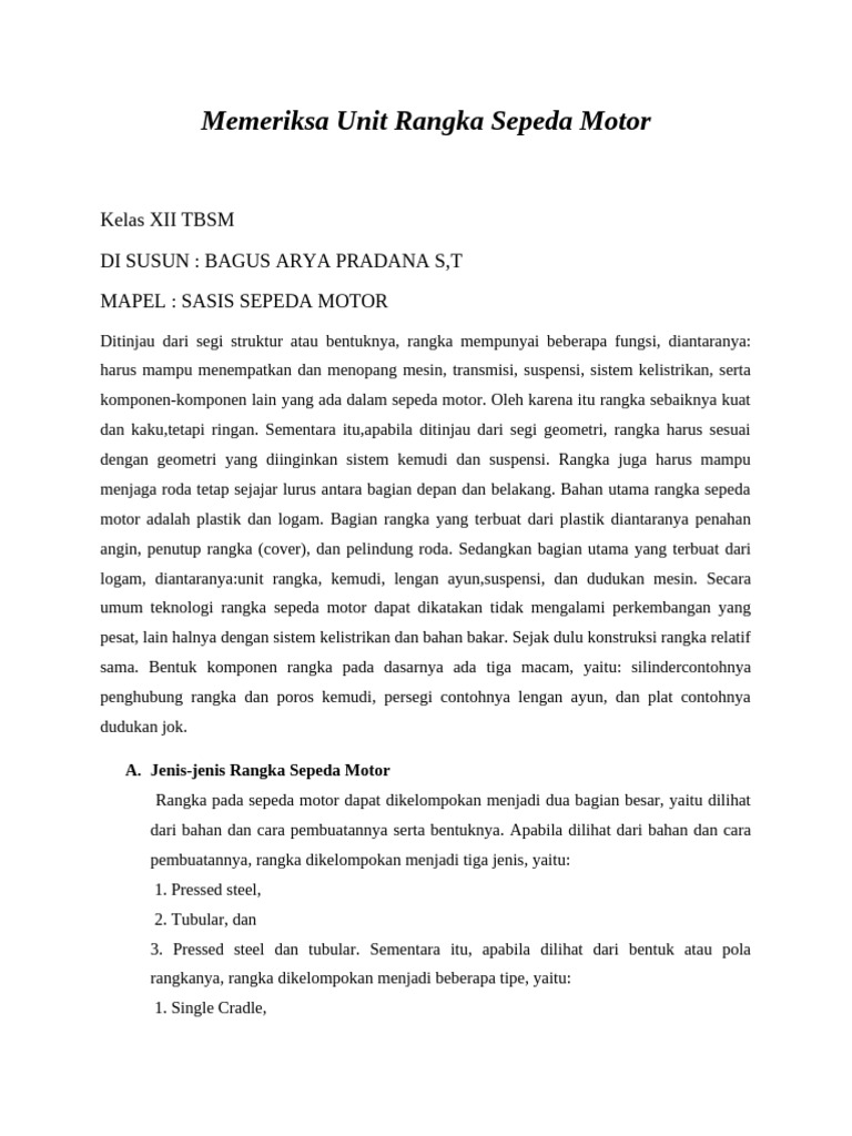 Memeriksa Unit Rangka Sepeda Motor XII SASIS SEPDA MOTOR | PDF