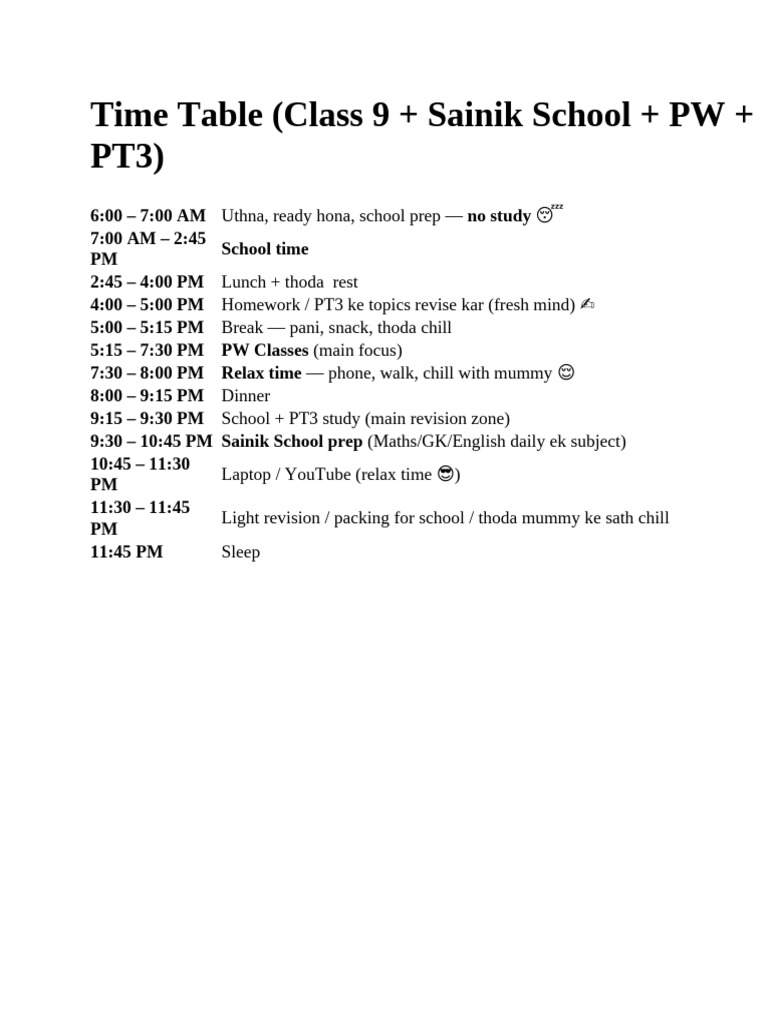 Time Table | PDF
