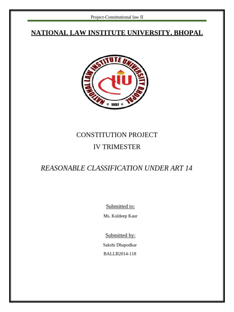 Reasonable Classification Under Article 14 | PDF