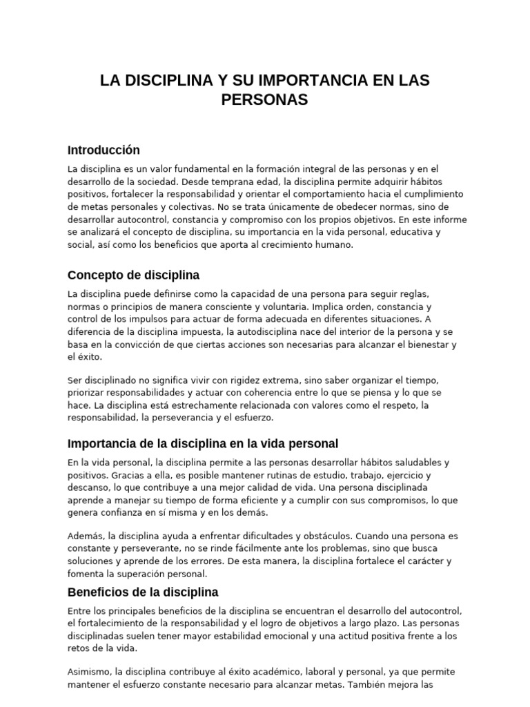 La Disciplina y Su Importancia en Las Personas | PDF | Disciplinas ...
