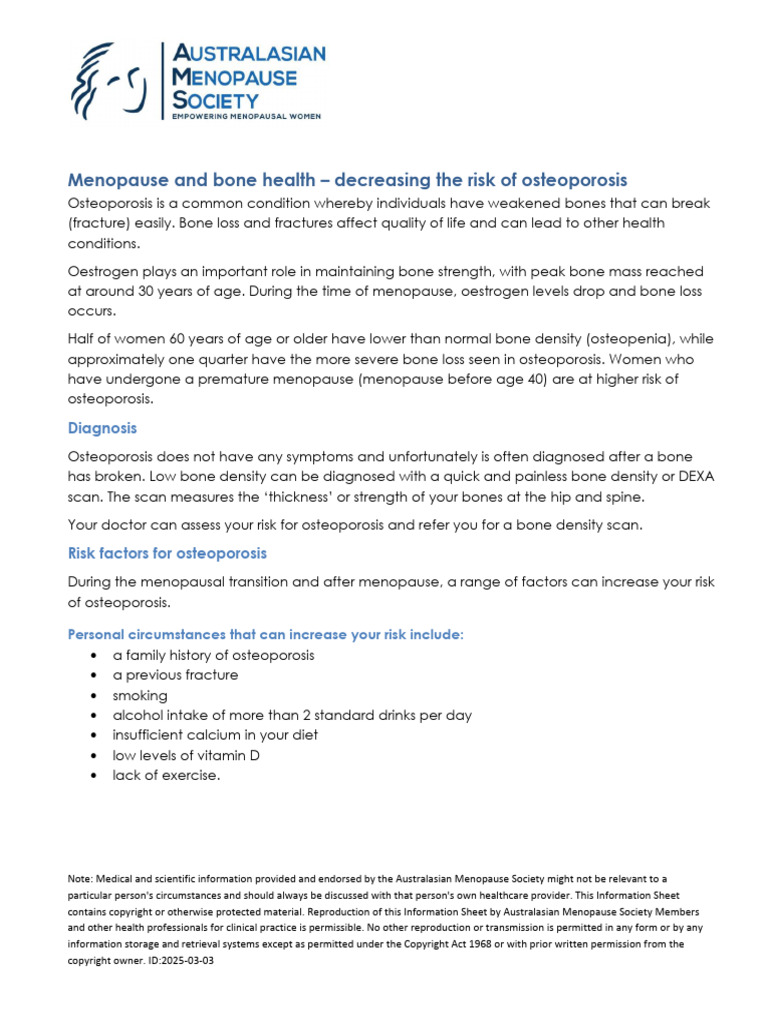 Menopause and Bone Health Decreasing The Risk of Osteoporosis | PDF ...