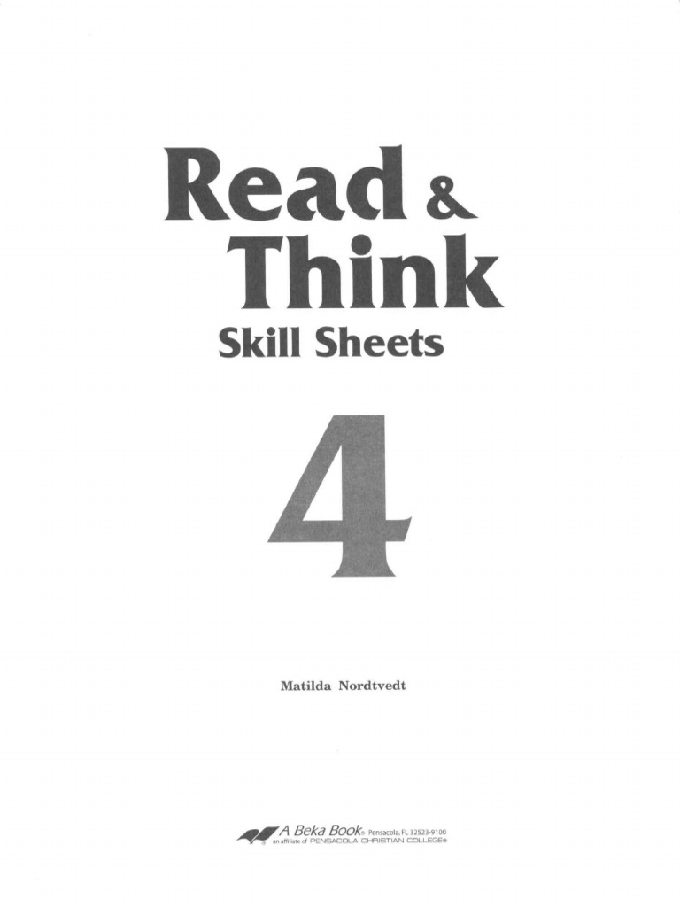Read - Think Skill Sheets - Abeka Grade 4 | PDF