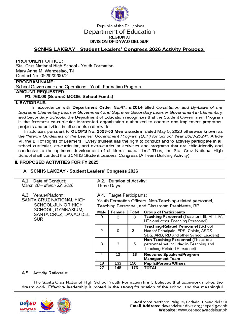 Ate Brys SLC 2026 Activity Proposal | PDF | Learning | Leadership