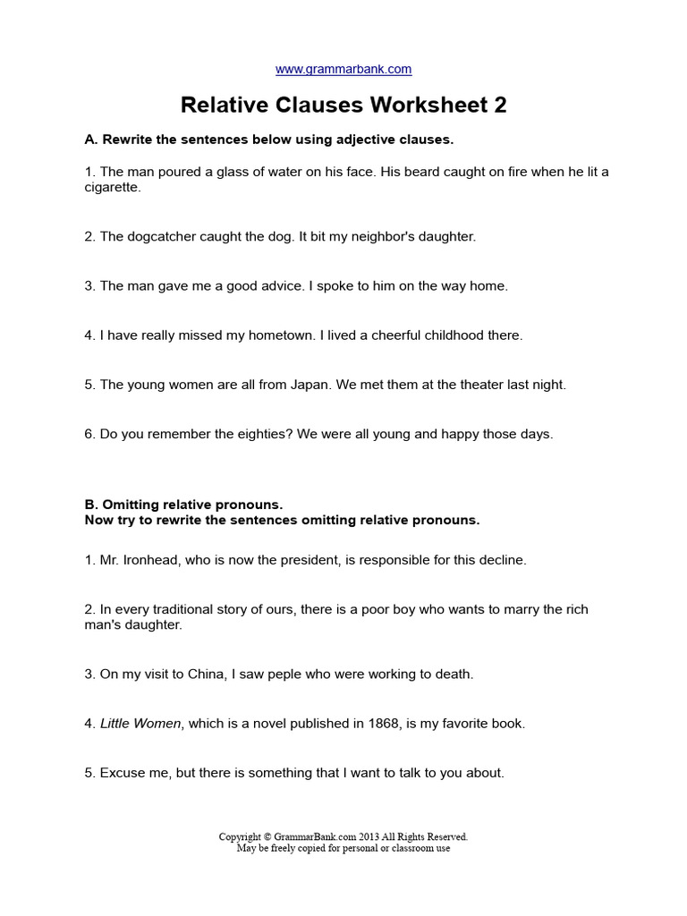 Relative Clauses Worksheets 2 | PDF