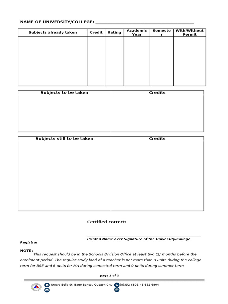 Permit To Study Form 2023 Page 2 | PDF
