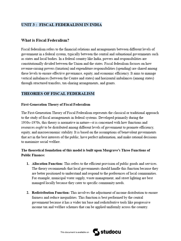 Public Finance in India Unit 3 | PDF | Taxes | Fiscal Policy