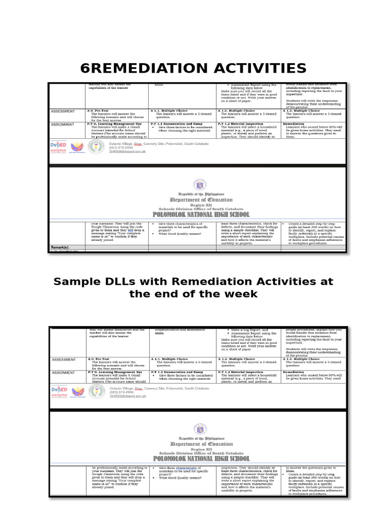 Remediation Activities in DLL and Activities | PDF