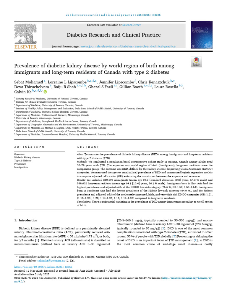 Prevalence of Diabetic Kidney Disease by World Reg | PDF | Chronic ...
