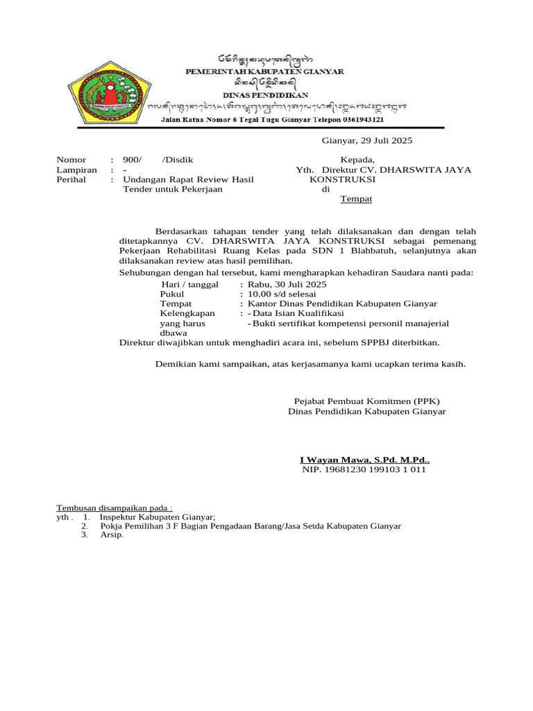 Surat Persiapan SPPBJ SD 1 BLAHBATUH | PDF