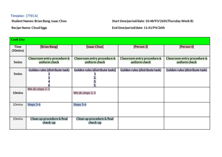 Timeplan Template (Updated) | PDF