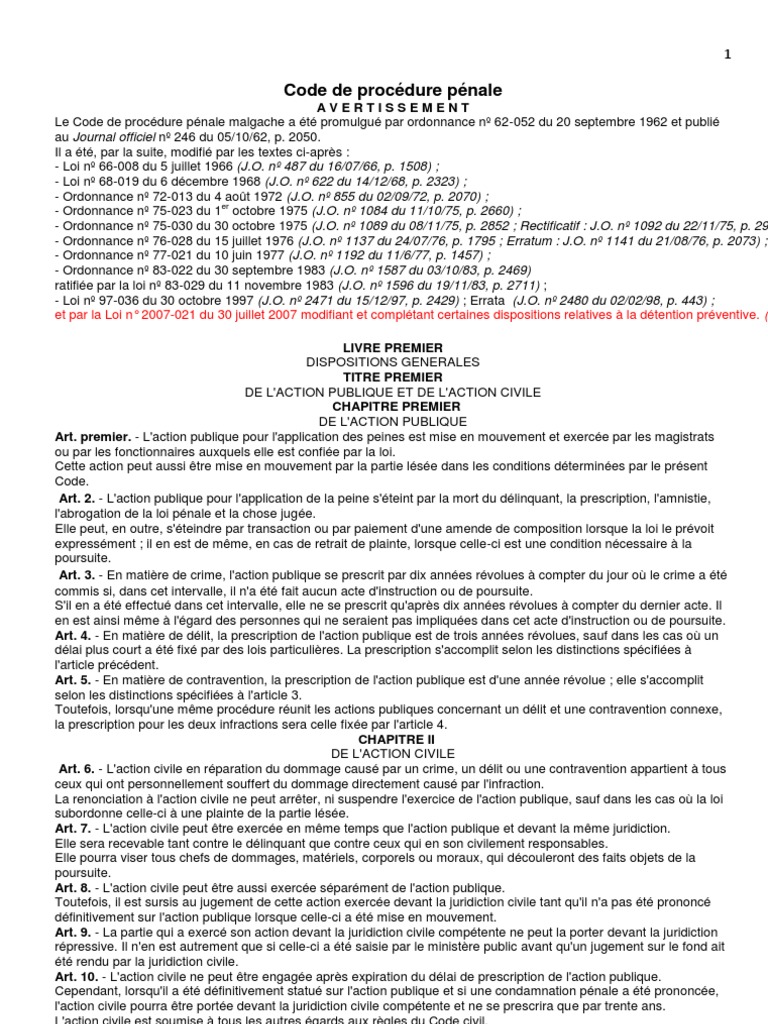 Code de Procedure Penale Malgache  PDF  Félonie  Compétence