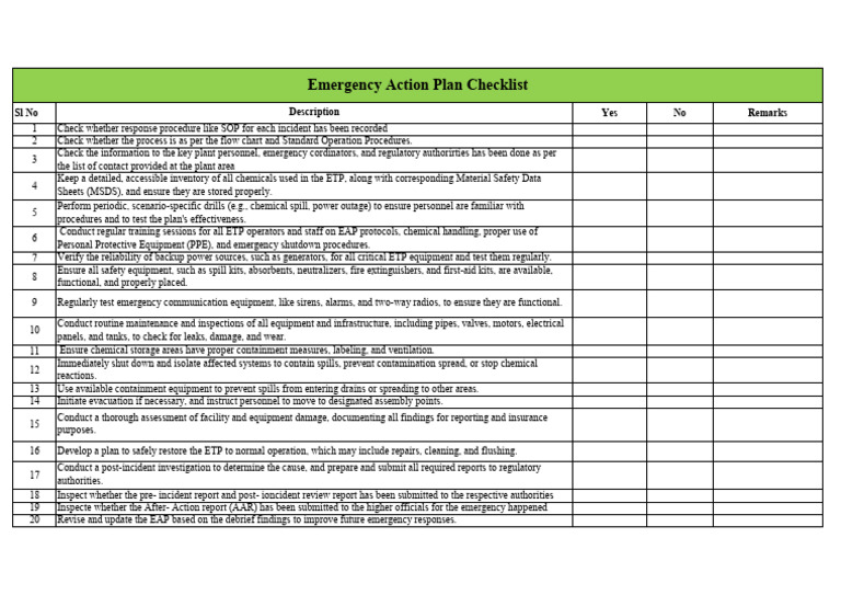 Emergency Action Plan Checklist | PDF | Safety | Occupational Safety ...