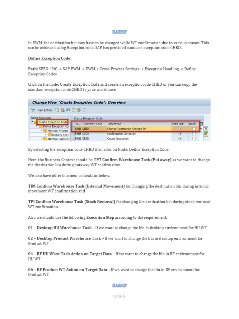 SAP EWM Exception Code Change Destination Bin CHBD 1695094714 | PDF ...