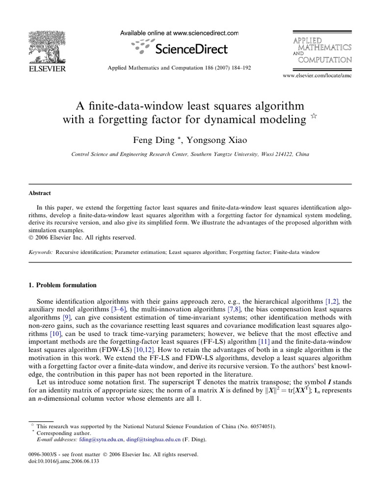 A Finite-Data-Window Least Squares Algorithm With A Forgetting Factor ...
