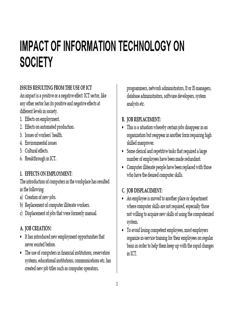 Topic 3 - Impact of Information Technology On Society | PDF ...