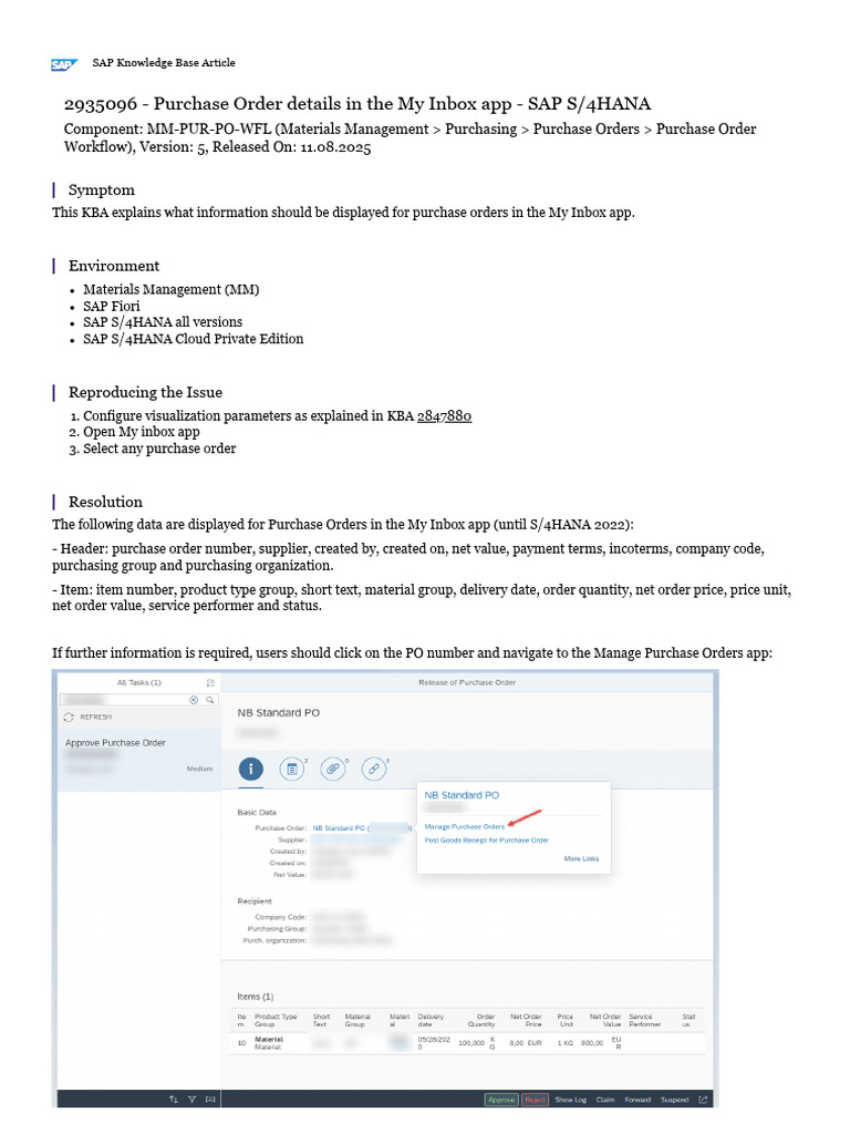 Purchase Order Details in The My Inbox App - SAP S4HANA | PDF | Computing