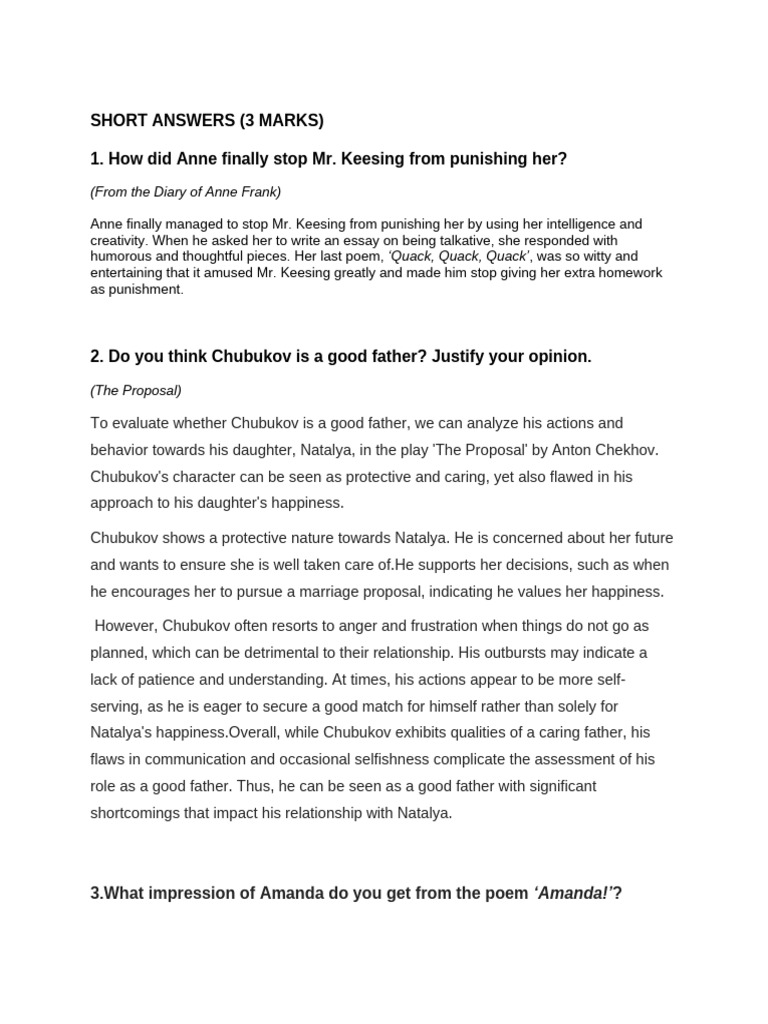 Short Answers (3 Marks) | PDF | Happiness | Anger