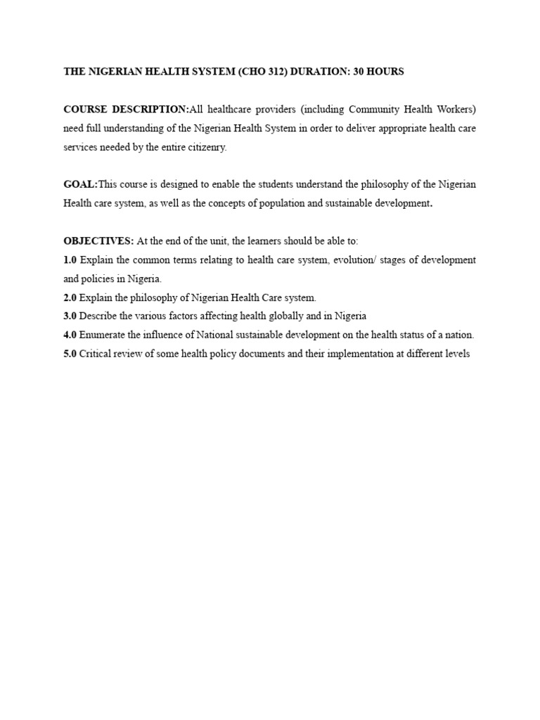 Lecture Note On The Nigerian Health System For Cho Updated | PDF ...