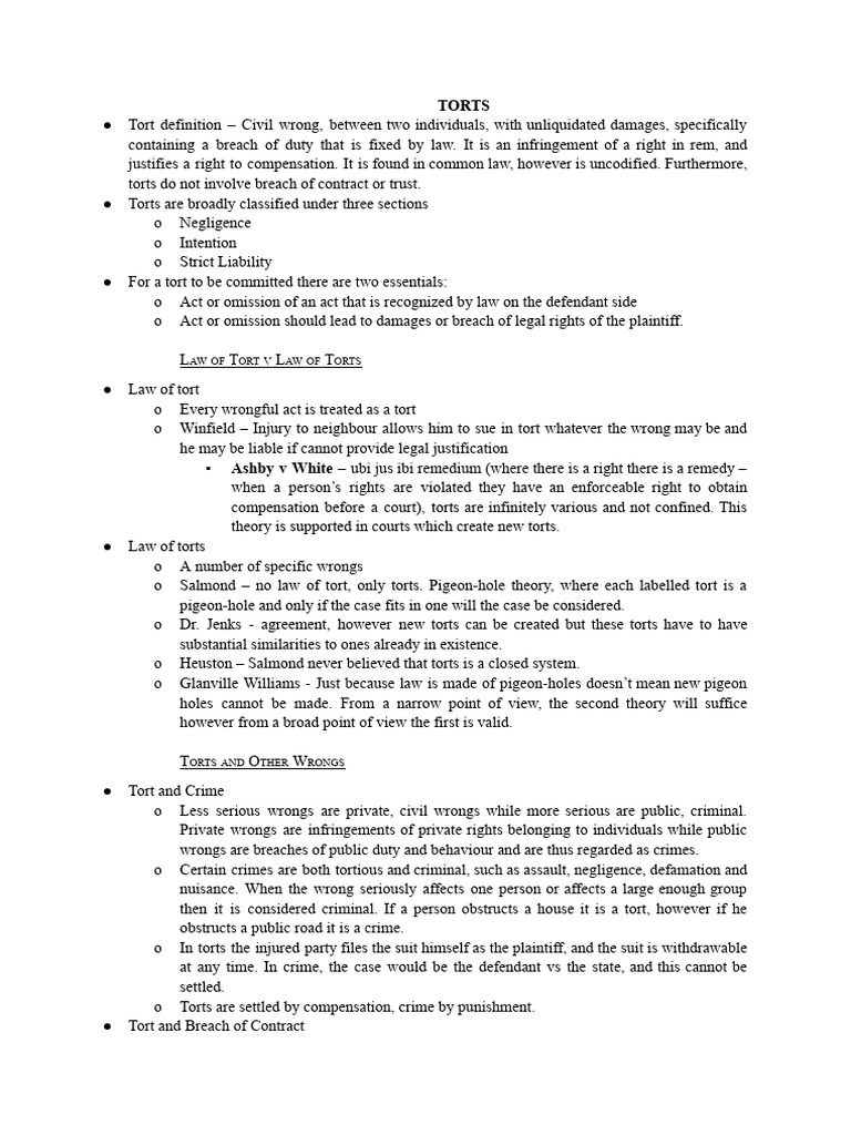 Torts | PDF | Duty Of Care | Negligence