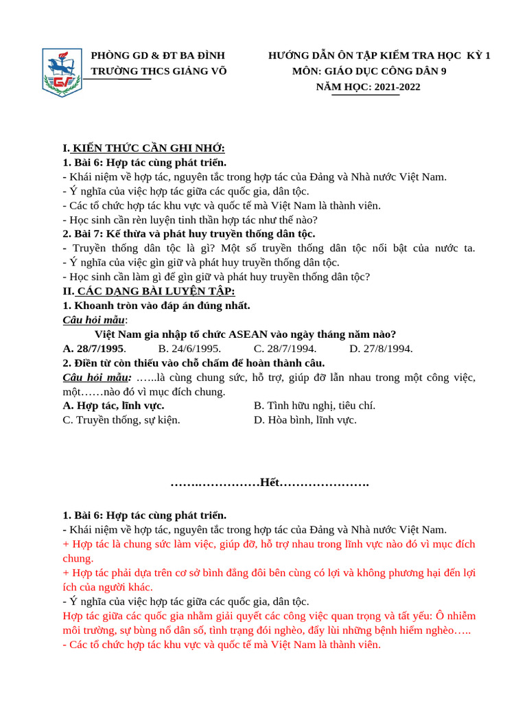 De Cuong GDCD | PDF