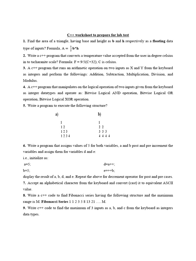 C++ Worksheetforstudents | PDF | Data Type | Elementary Mathematics