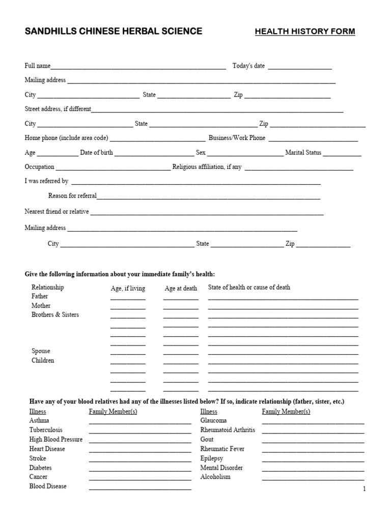 Intake Health HX Form Fully Fillable | PDF | Drink | Diseases And Disorders