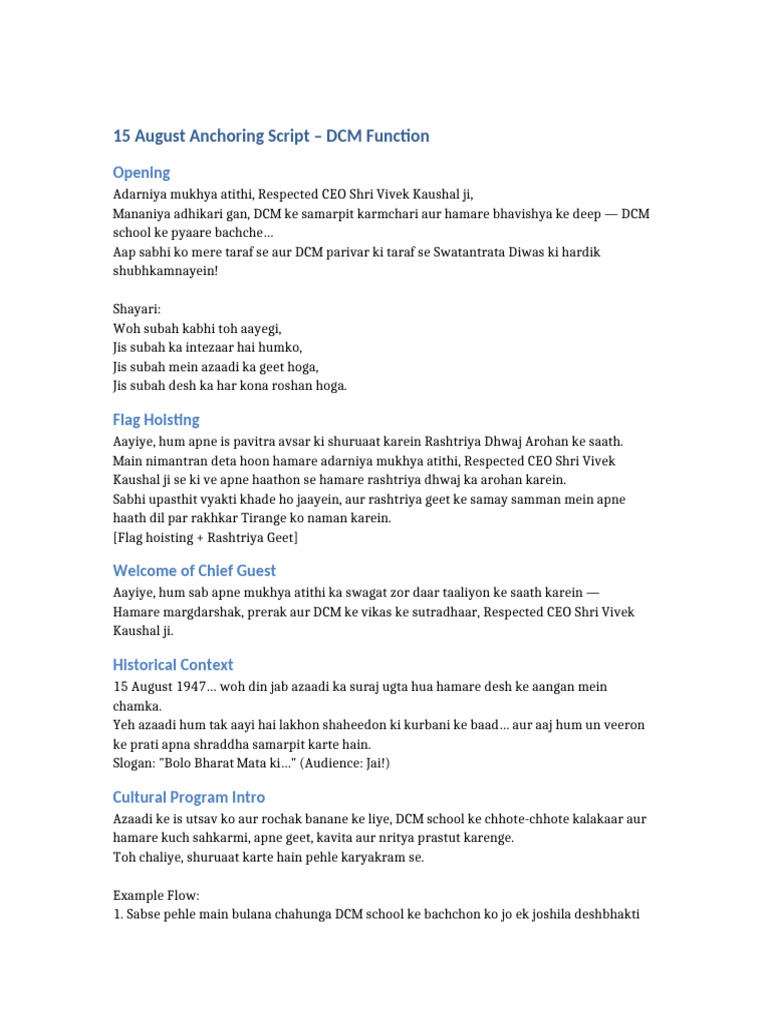 15 August Anchoring Script DCM | PDF
