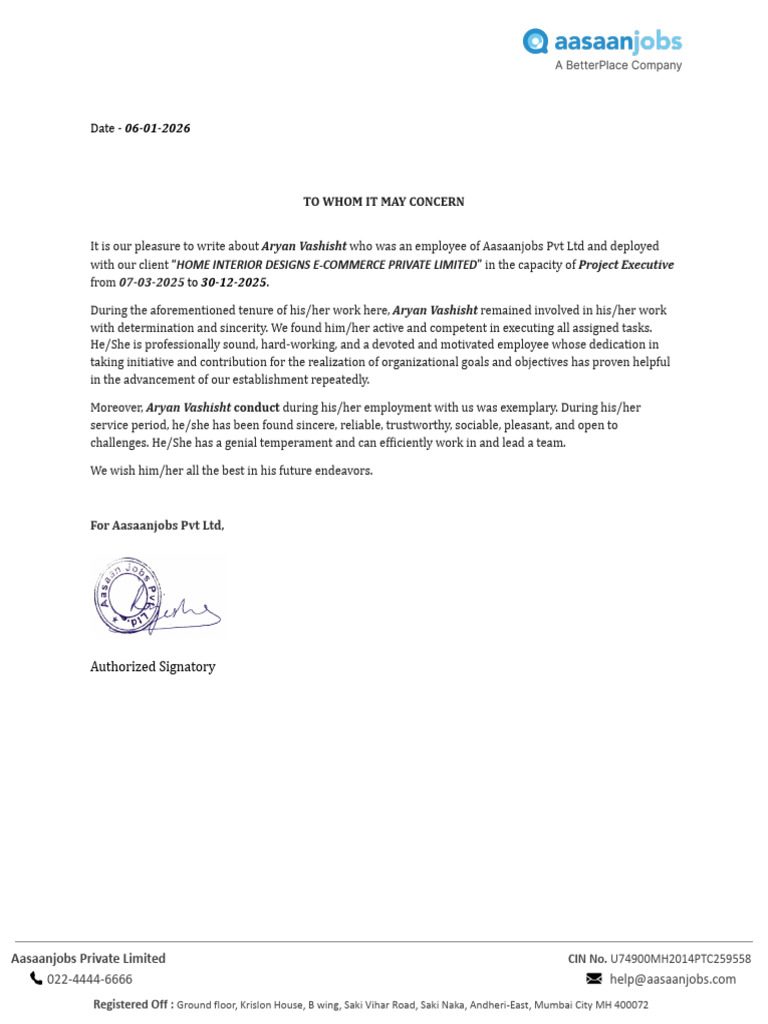 Experience Letter | PDF