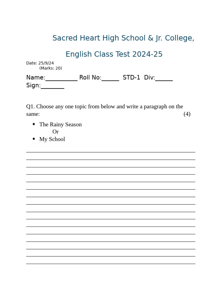 English Class Test 4B | PDF