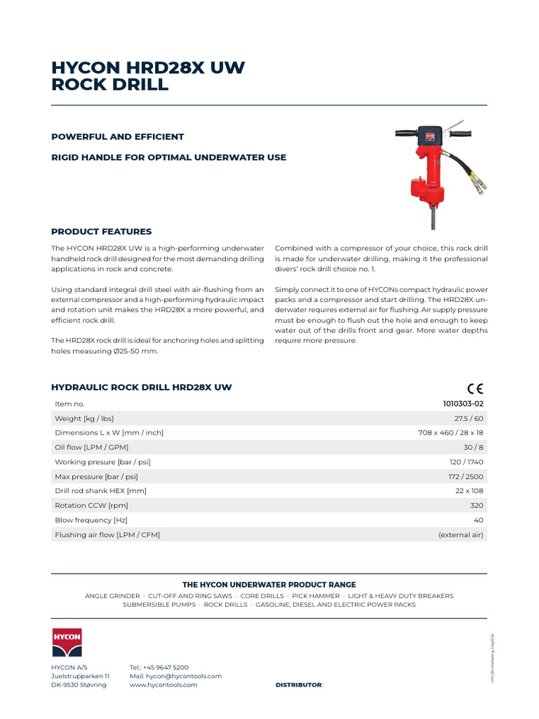 Product Sheet HRD28X UW | PDF | Drill | Mechanical Engineering